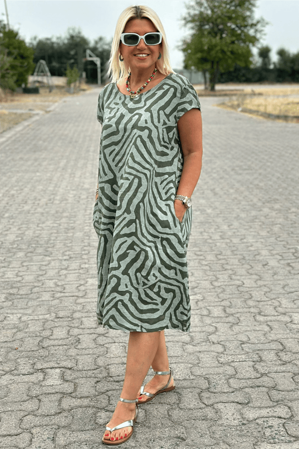 Nelia Zebra Print Dress with Round Neck - Elena Harper