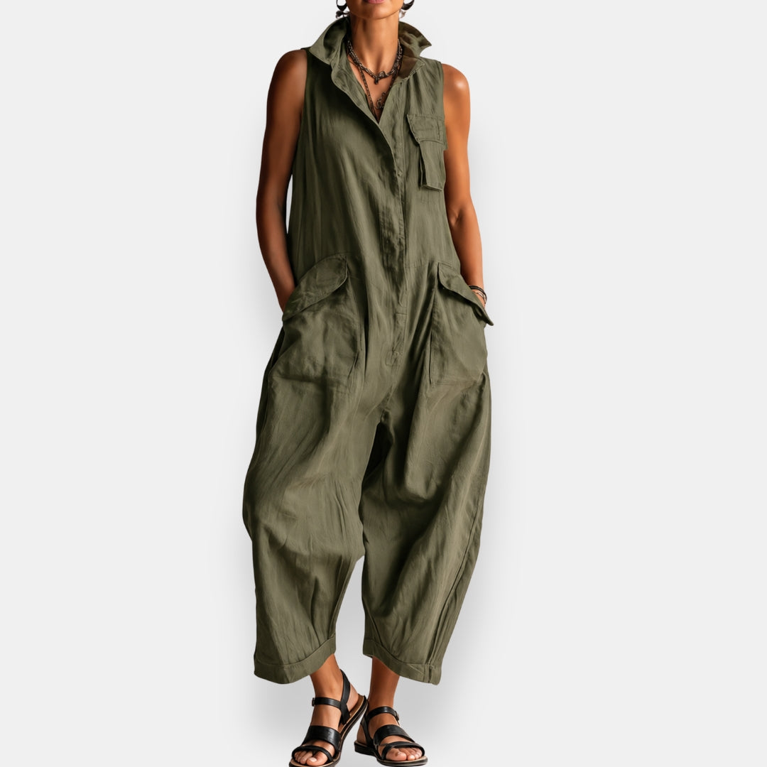 Women's Sleeveless Oversized Jumpsuit with Utility Pockets