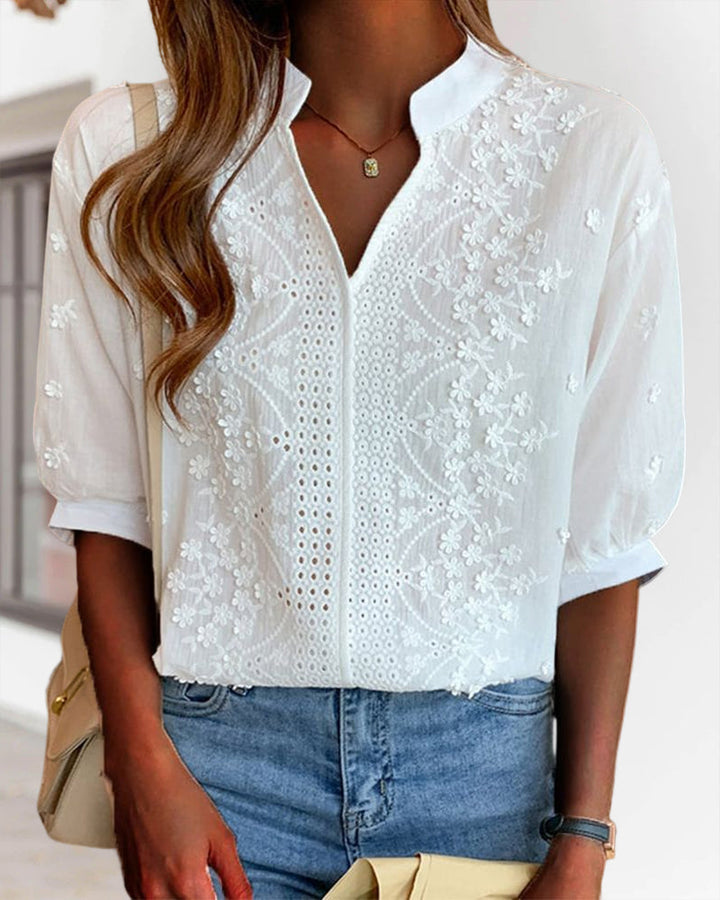 Xavier Women’s Summer V Neck Puff Sleeve Blouse - Elena Harper