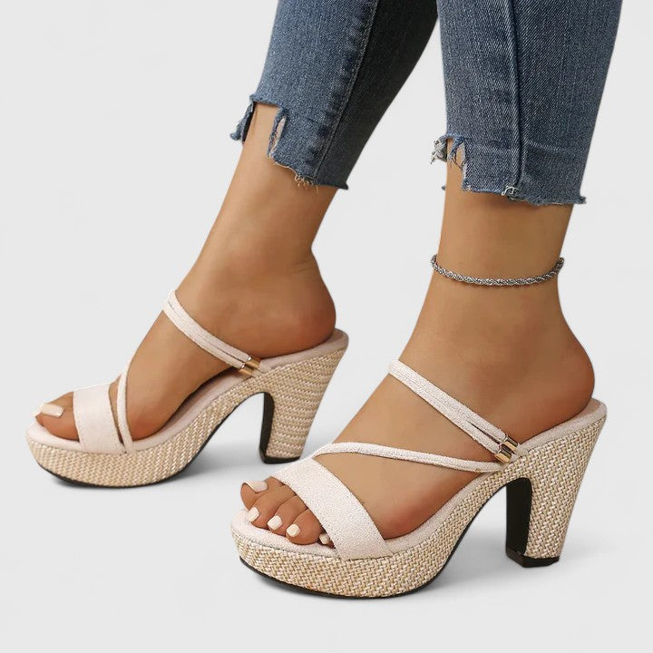 Women's Heeled Sandals with Ankle Strap - Elegant and Summery