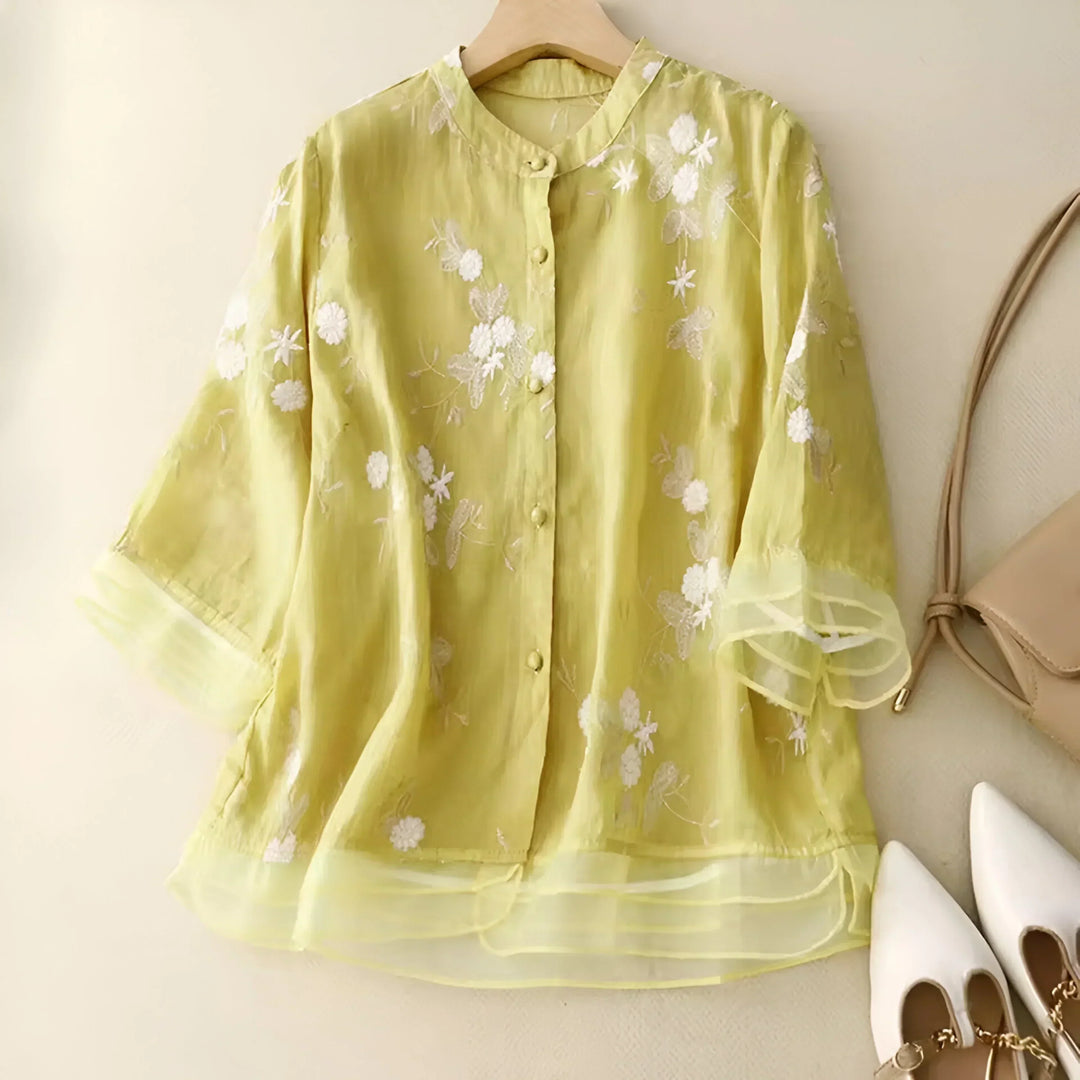 Skyla Embroidered Cotton Blouse, view 3 - Elena Harper
