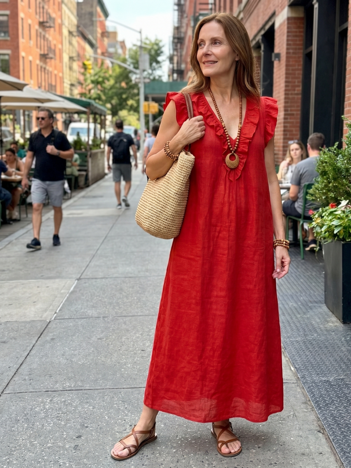 Adelaide Ruffle Trim Sleeveless Neck Midi Dress - Elena Harper