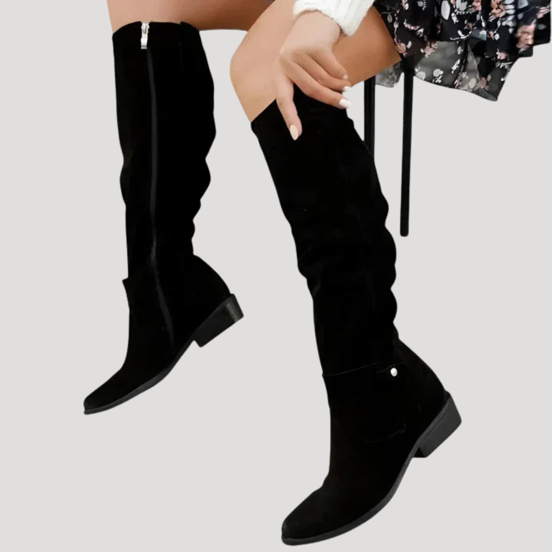 Women’s Knee-High Flat Boots with Buckle Detail