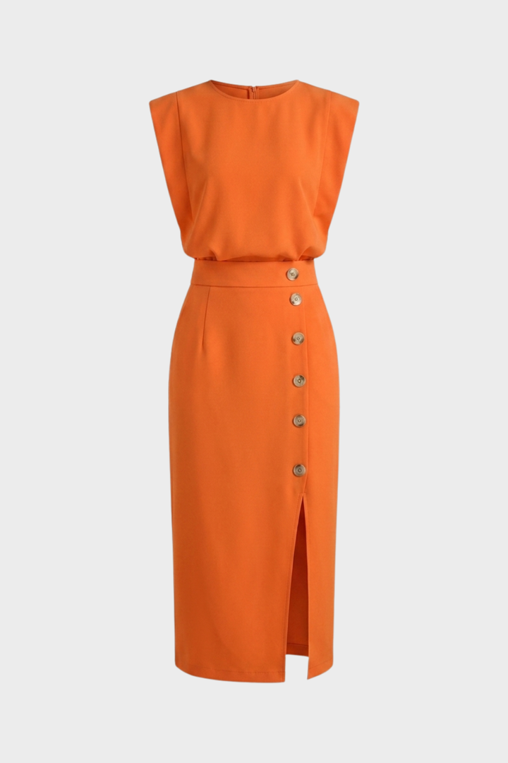 Women's Midi Dress Button | Sleeveless