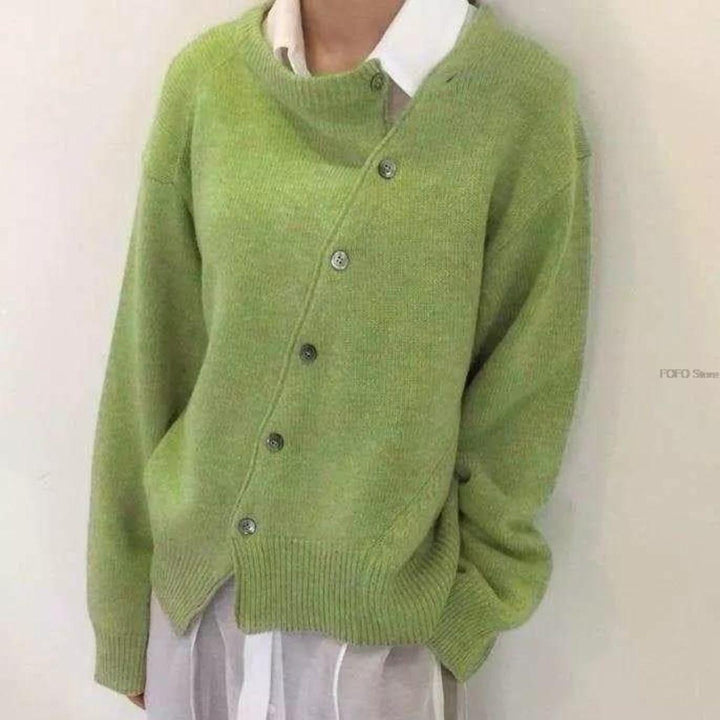 Alycia Asymmetric Button Cardigan with Distinctive Closure for Women - Elena Harper