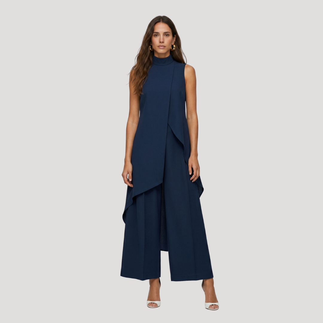 Elegant Women's Asymmetrical Long Top and Wide Leg Pants Set