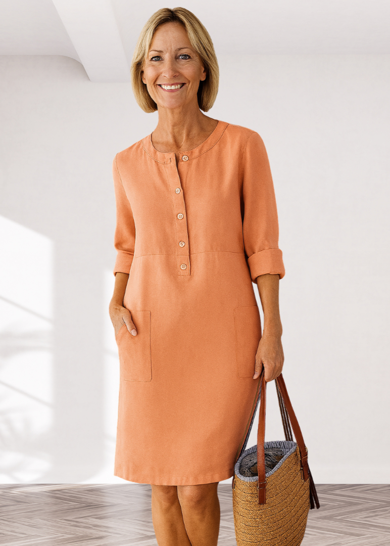 Classic Casual Midi Dress for Women – Loose Fit with Pockets