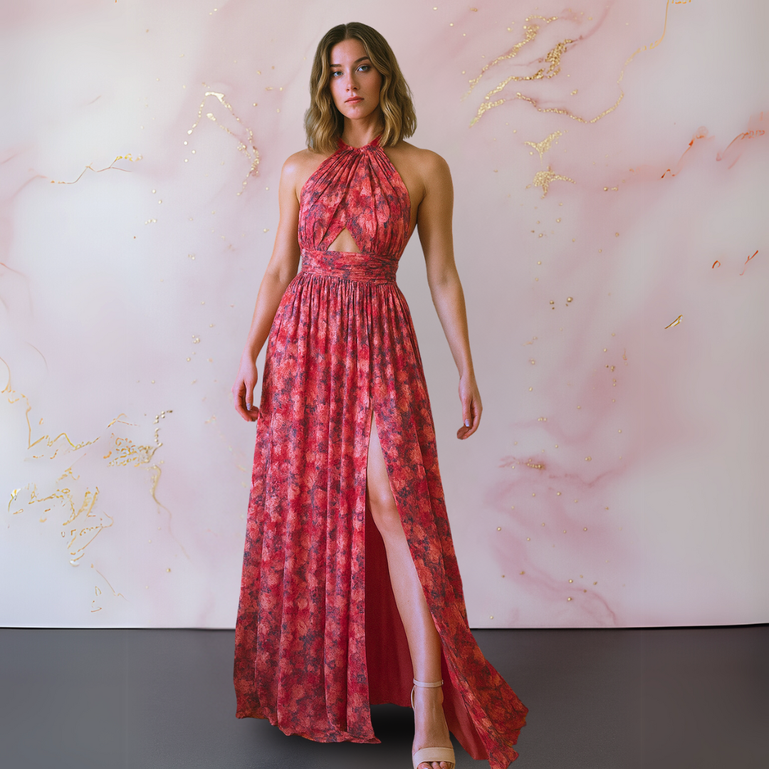 Vania – Elegant Floral Maxi Dress with Open Back