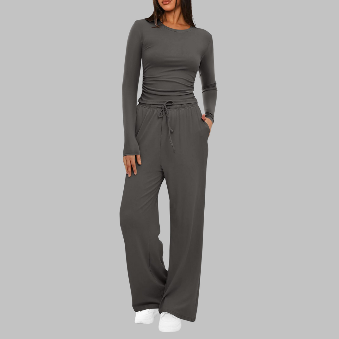 BELLE Casual Long Sleeve Top and Wide Leg Pants Set - Elena Harper