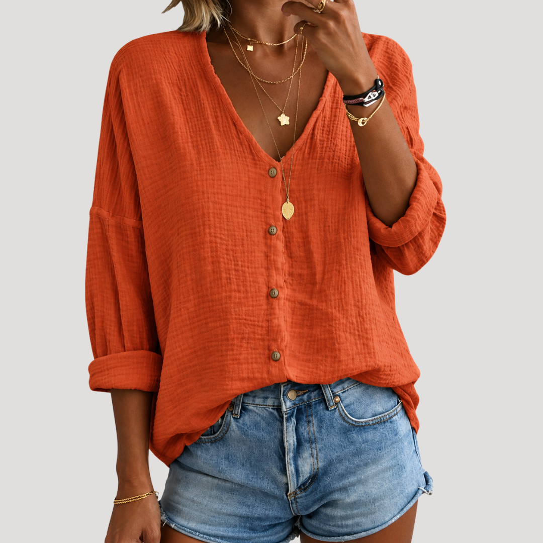 Women's Buttoned V-Neck Blouse