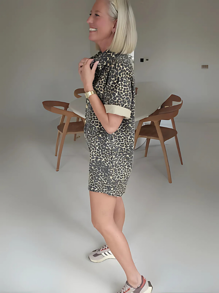 Aniyah Stylish Mini Jumpsuit with Leopard Print, view 7 - Elena Harper