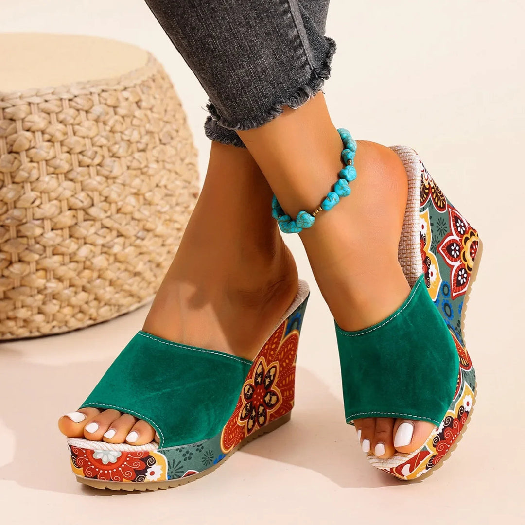 Women's Bohemian Wedge Sandals in Velvet – Elegant Comfortable Summer Style