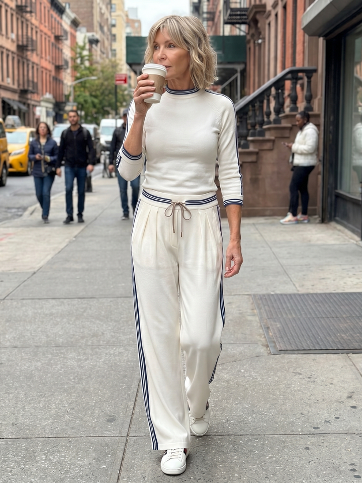 Eirlys Fitted Long Sleeve Top Wide Leg Pants Set - Elena Harper