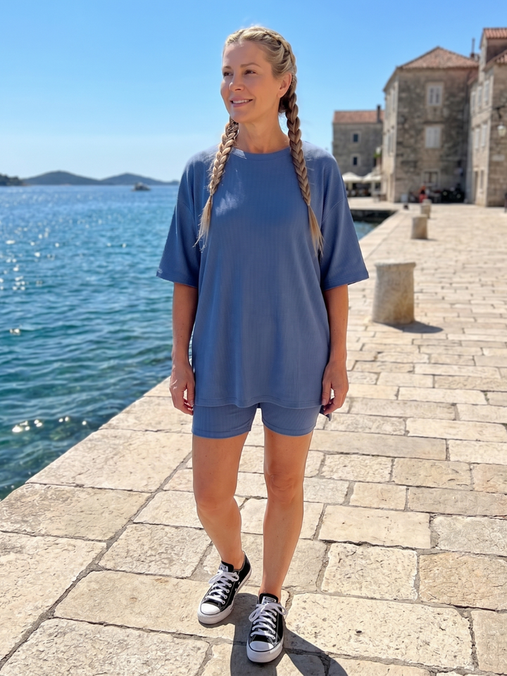 Colette Short Sleeve Crew Neck Top And Biker Shorts Set - Elena Harper