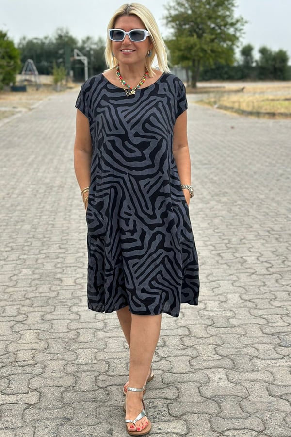 Nelia Zebra Print Dress with Round Neck - Elena Harper