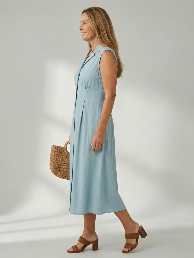 Celyn Stack Button Midi Dress - Elena Harper
