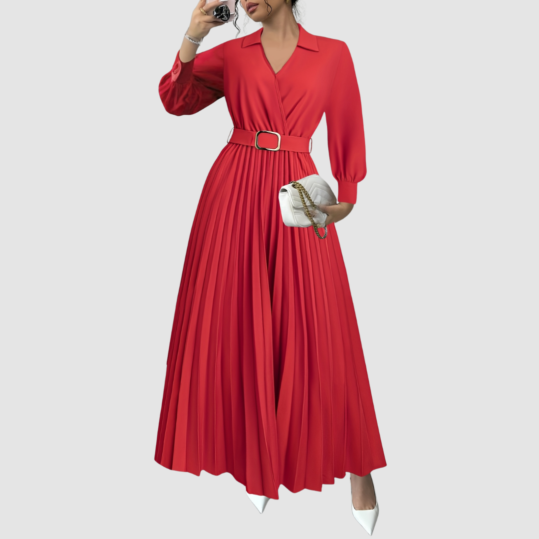 Women's Elegant Pleated V-Neck Dress