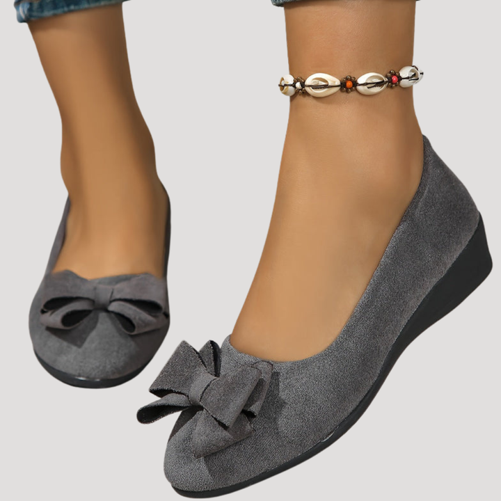 Wedge Ballet Flats with Elegant Bow