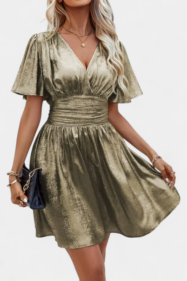 Adalee Women's Dress with V-Neck and Crossed Waist - Elena Harper