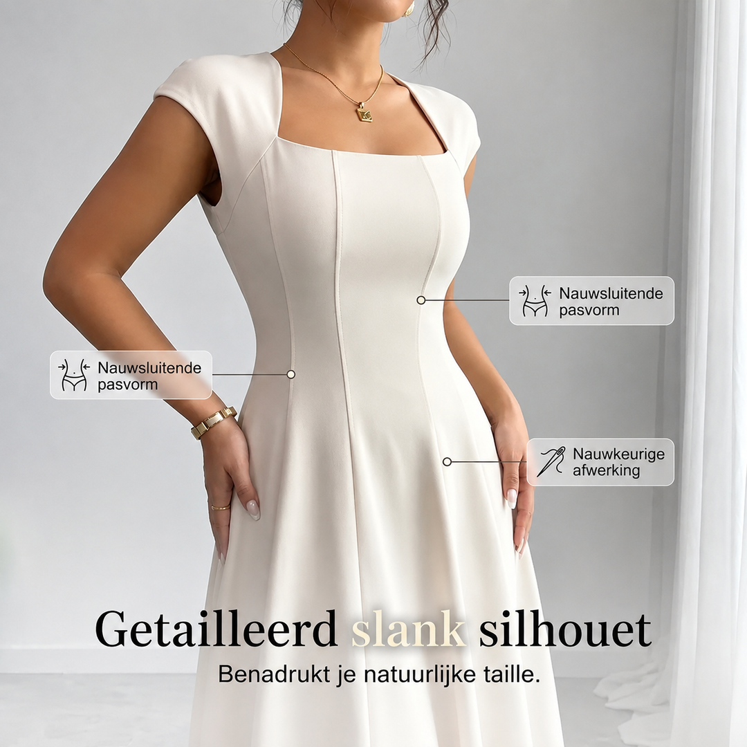 Renate Classic Belly-Covering A-Line Midi Dress, view 3 - Elena Harper