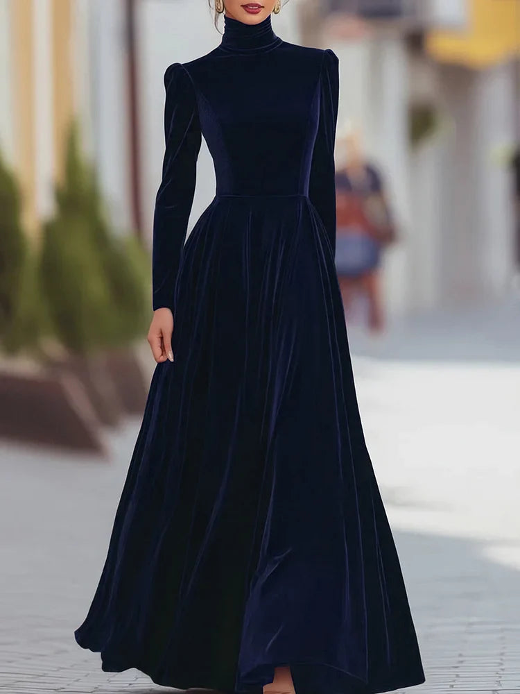 Burgundy Velvet Evening Dress with Long Sleeves - Elena Harper