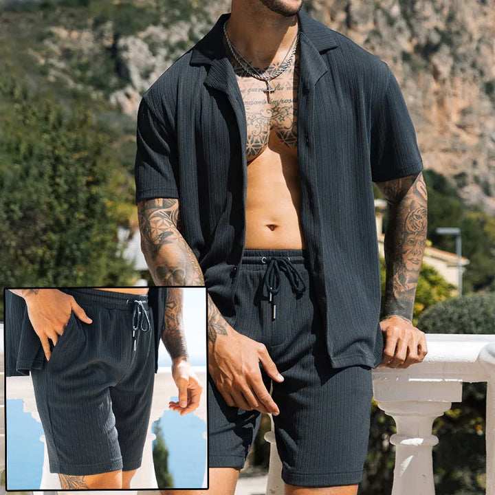 Zachary Prentice Textured Shirt & Shorts Set For Men, view 3 - Elena Harper