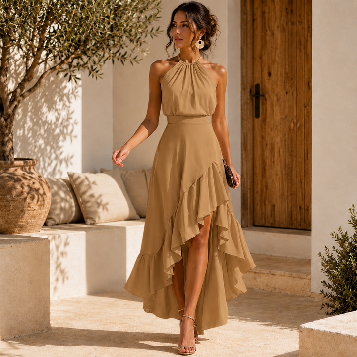 Celina Tummy Camouflaging Midi Dress with Ruffle, view 5 - Elena Harper