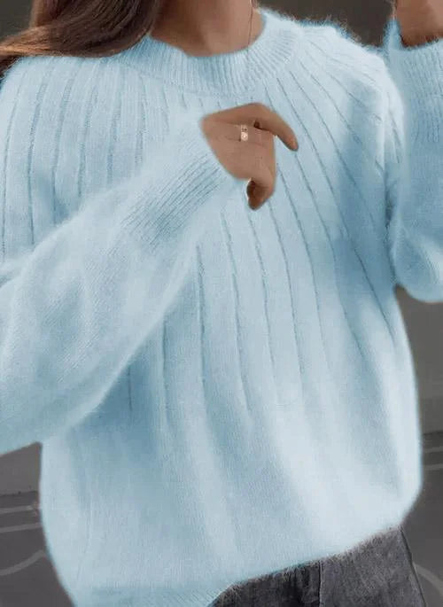Shereen Round Neck Sweater with Fluffy Collar - Elena Harper