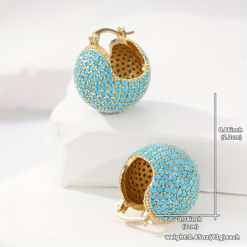 Classic Retro Style Gold Turquoise Dome Hoop Earrings - Elena Harper