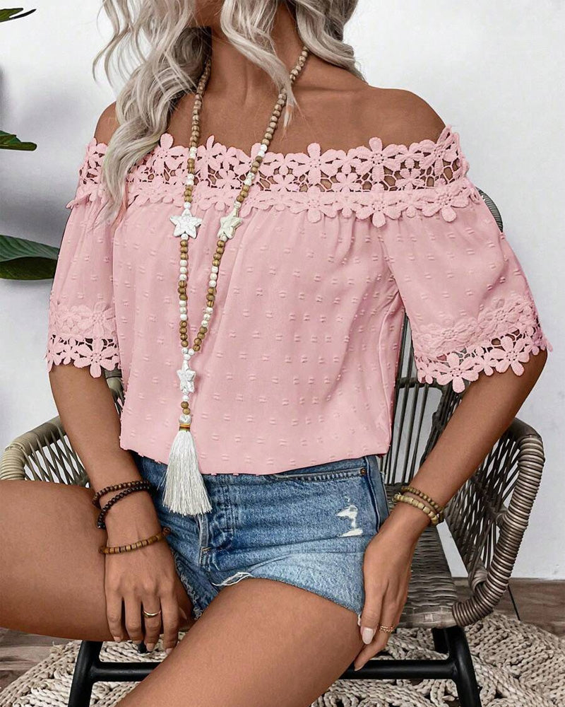 One-Shoulder Blouse with Lace and 3D Flower - Elena Harper