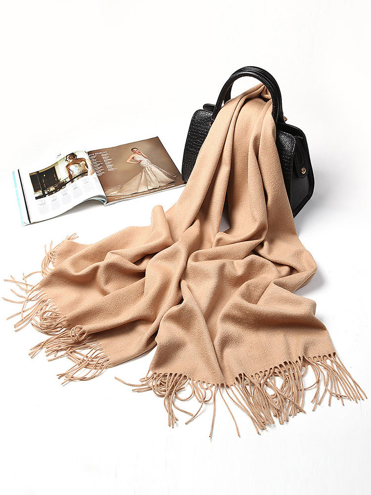 Elegant Soft Women's Wool Scarf with Fringes, view 8 - Elena Harper