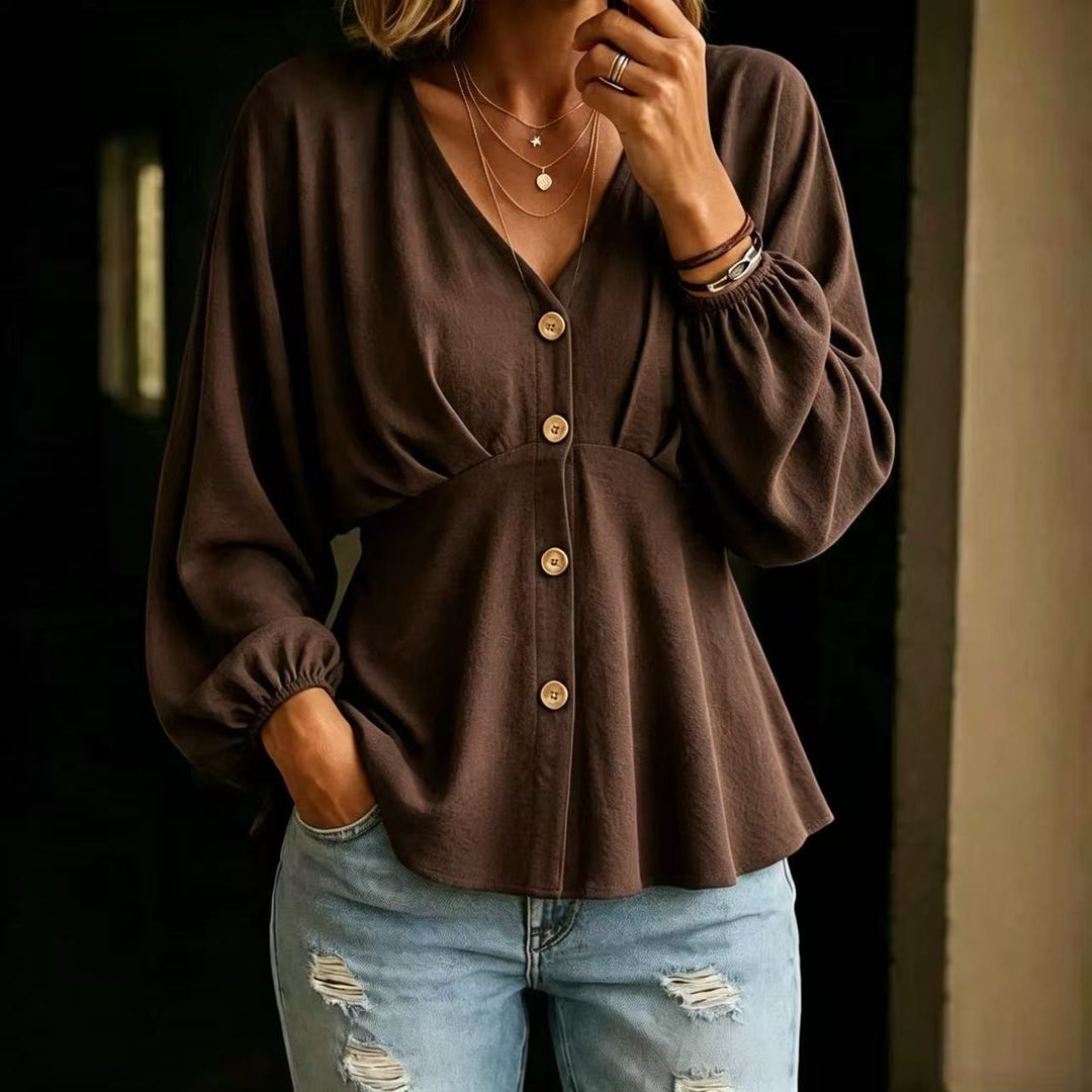Draped blouse for women with lantern sleeves - Fluid and versatile