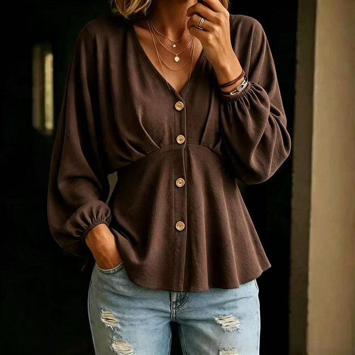 Draped blouse for women with lantern sleeves - Fluid and versatile