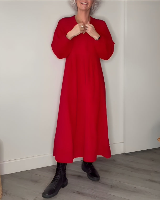 Amanda Elegant Long Sleeve V-neck Maxi Dress - Elena Harper