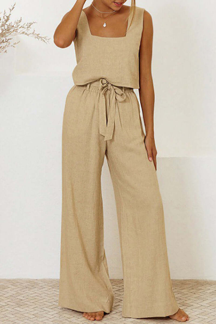 Women's Sleeveless Crop Top and Pants Set