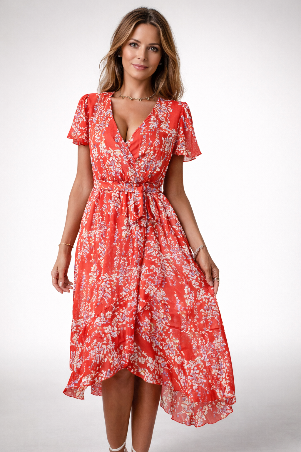 Floral Midi Dress for Women – Elegant Cut and Romantic Look
