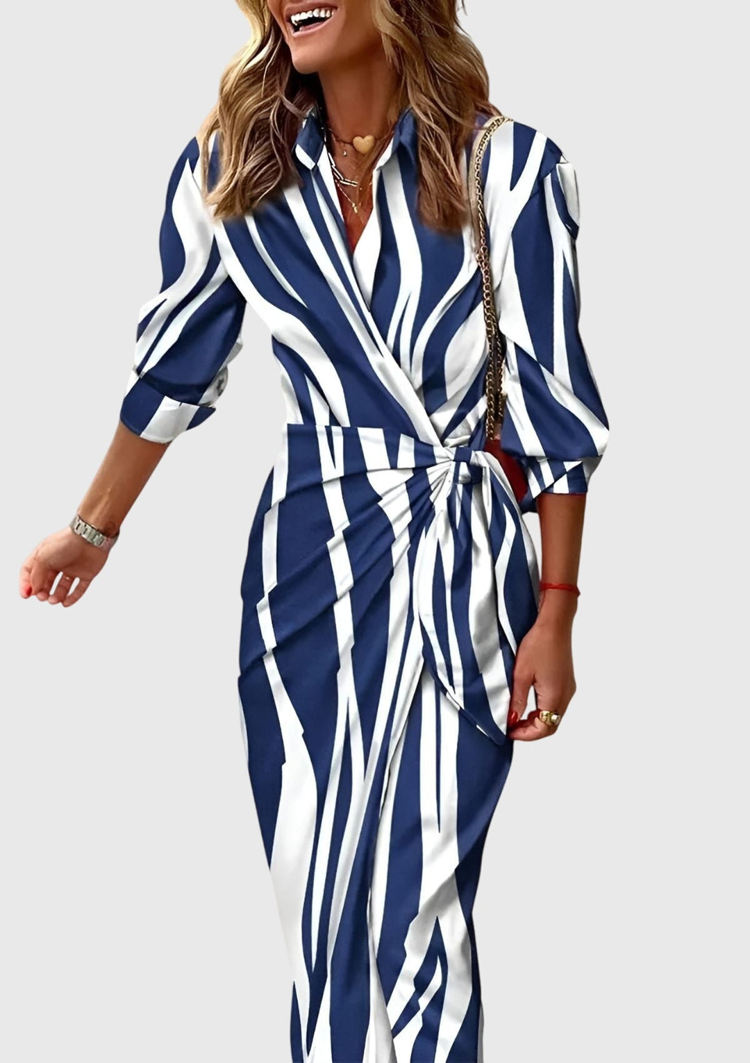 Women's Elegant Printed Wrap Dress - Flattering V-Neck