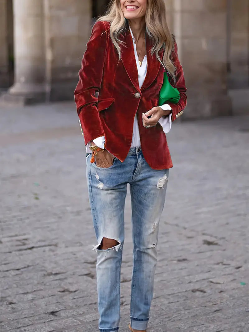 Sandrine - Elegant Velvet Blazer with Buttons