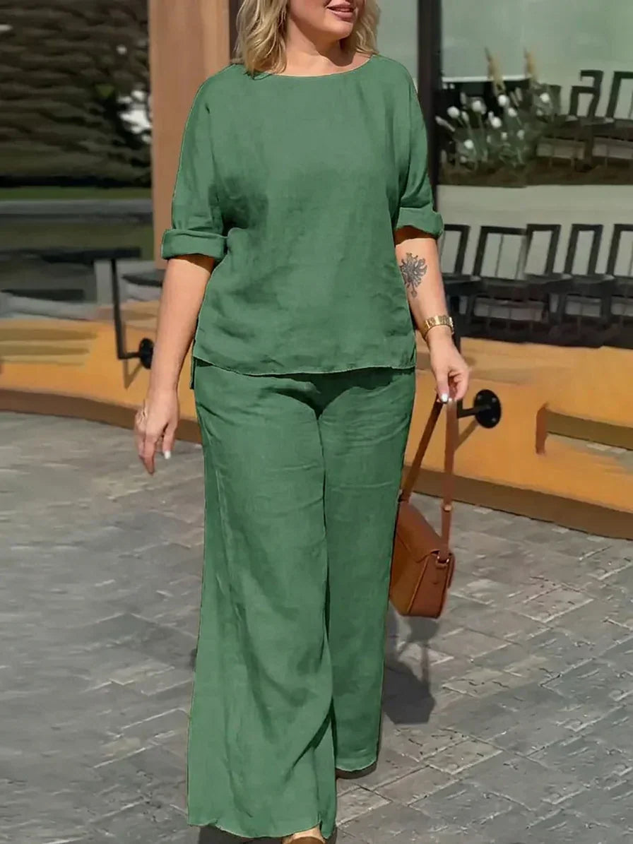 Saoirse - Women Round Neck Long Sleeve Trousers Set