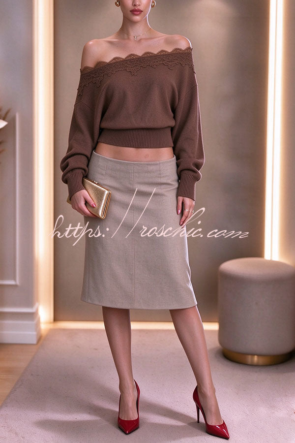 French Style Knit Lace Paneled One Shoulder Batwing Sleeve Loose Sweater