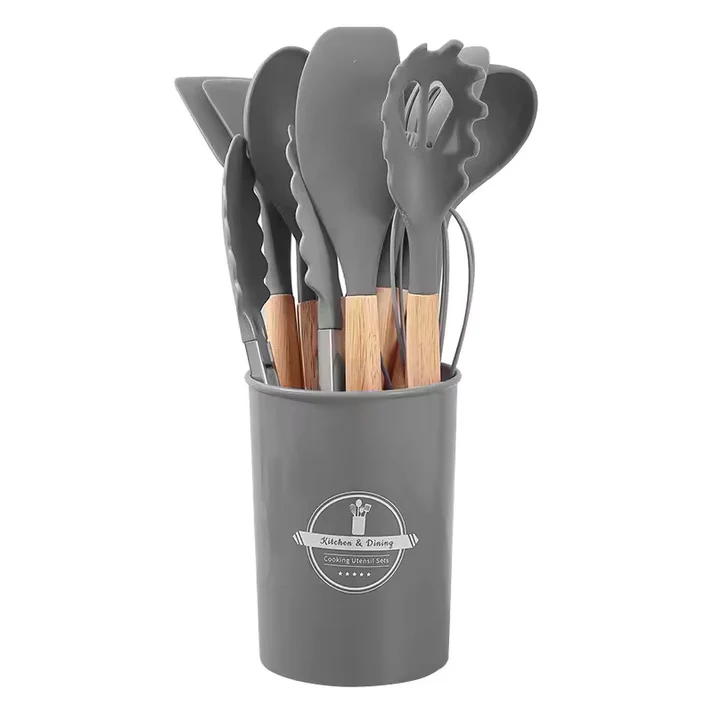 Culinara 12 Piece Silicone Kitchen Set with Wooden Handles - Elena Harper