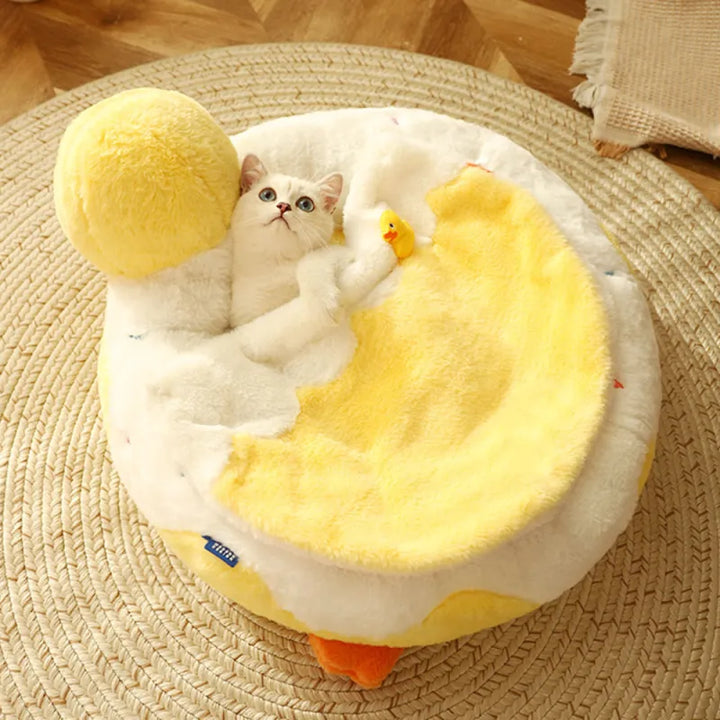 Cat's Plush Duck Bed for Ultimate Comfort & Playtime Relaxation