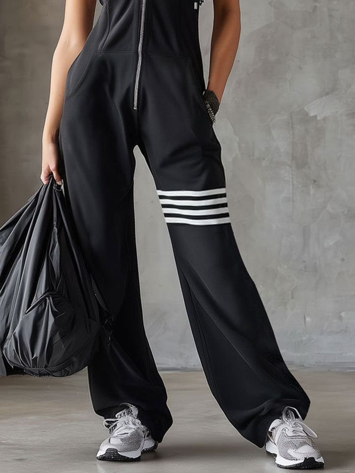 Giada Retro Sports Jumpsuit with Hood and Stripes - Elena Harper