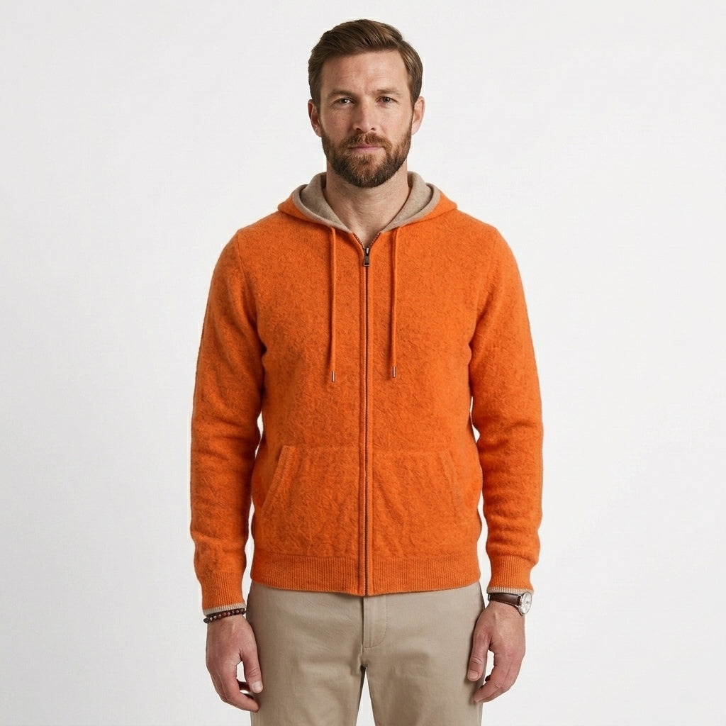 Cashmere Zip Hooded Cardigan For Men