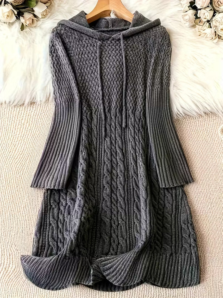 EVELINA – CHUNKY KNIT HOODED SWEATER DRESS