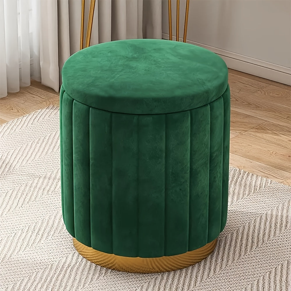 Home Decor: Stylish Round Storage Ottoman with Mirror Finish