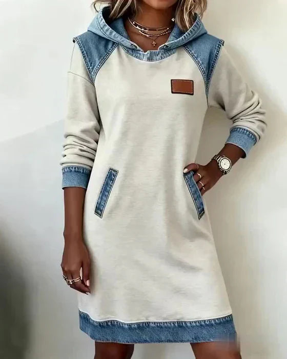 Lunariae Casual Contrast Hoodie Dress - Elena Harper