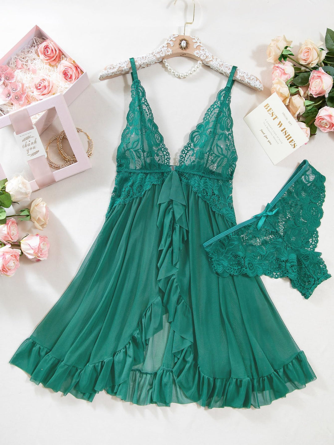 Nina Sheer Lace Nightgown Set, view 9 - Elena Harper