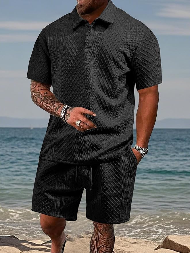 Textured Knit Summer Set for Men - Elena Harper