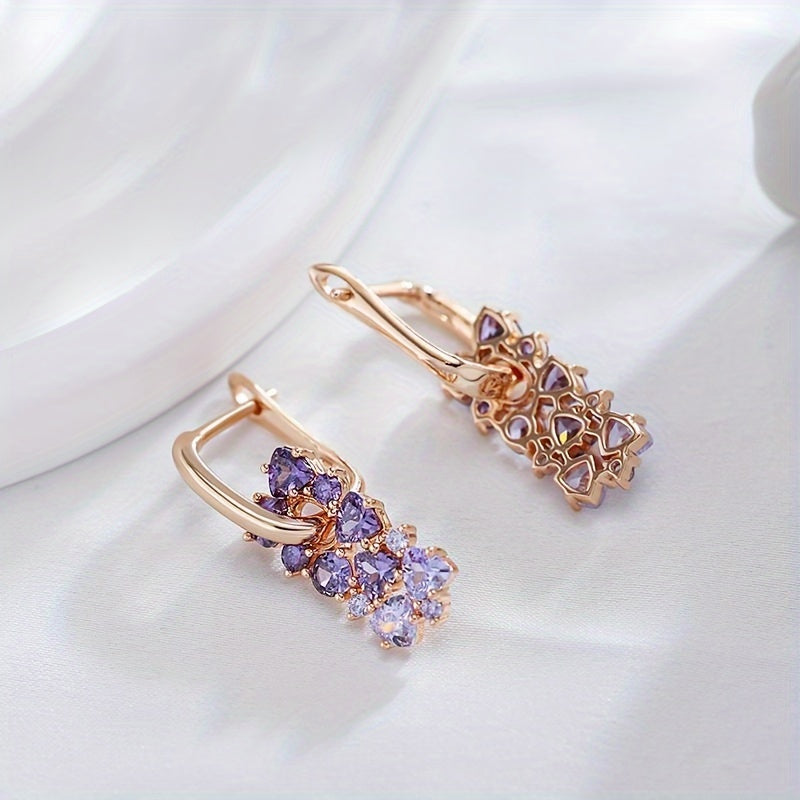 Elegant Purple Zirconia Gold Plated Hoop Earrings - Elena Harper